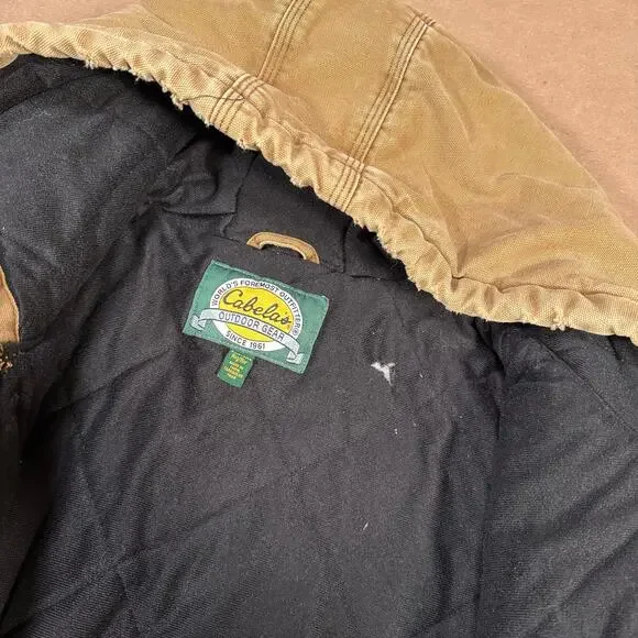 Vintage Cabela's Outdoor Tan Brown Duck Work Carhartt Style Coat W/ Hood 3XL - Picture 7 of 8
